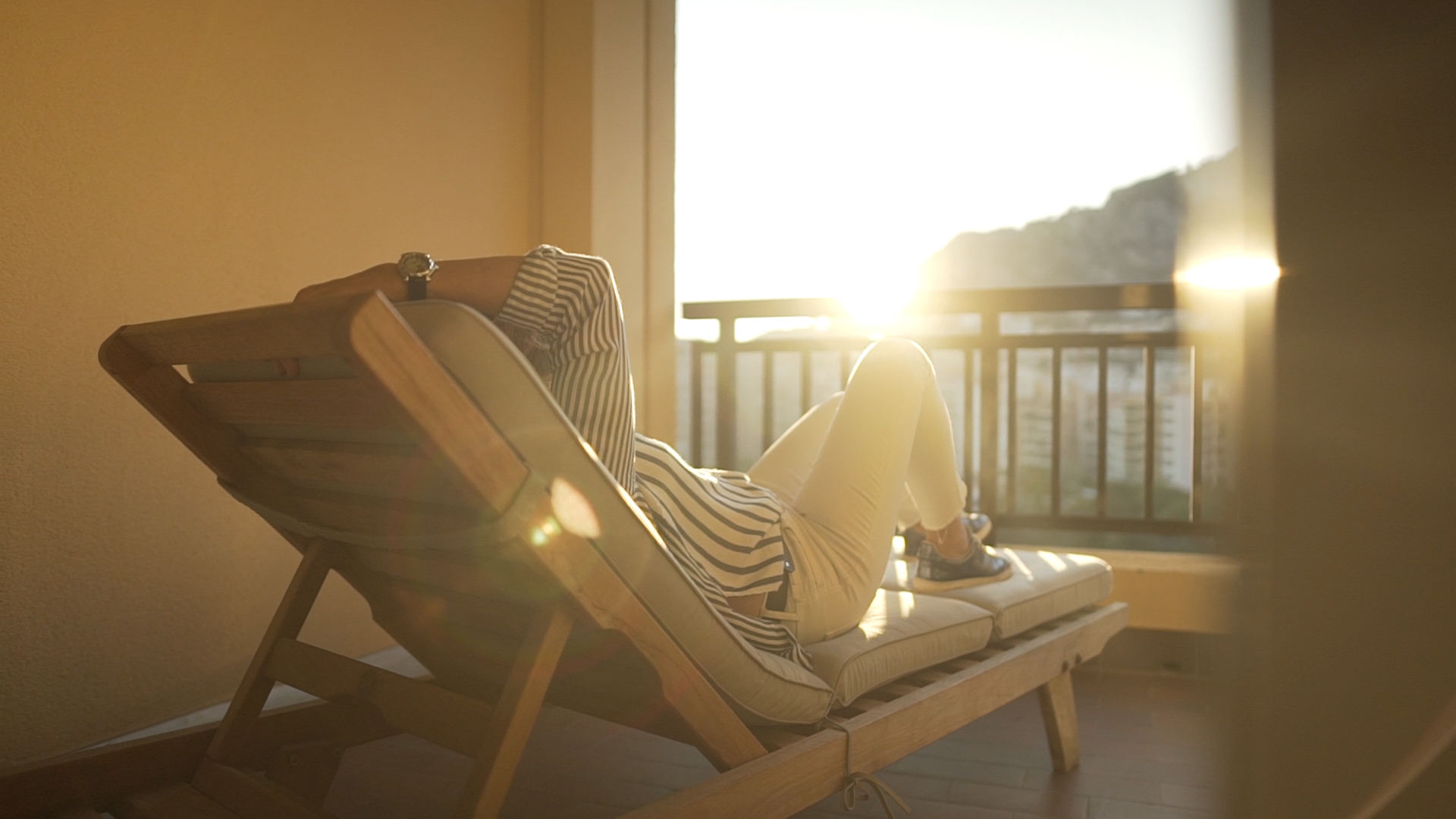 sunbed with evening sun