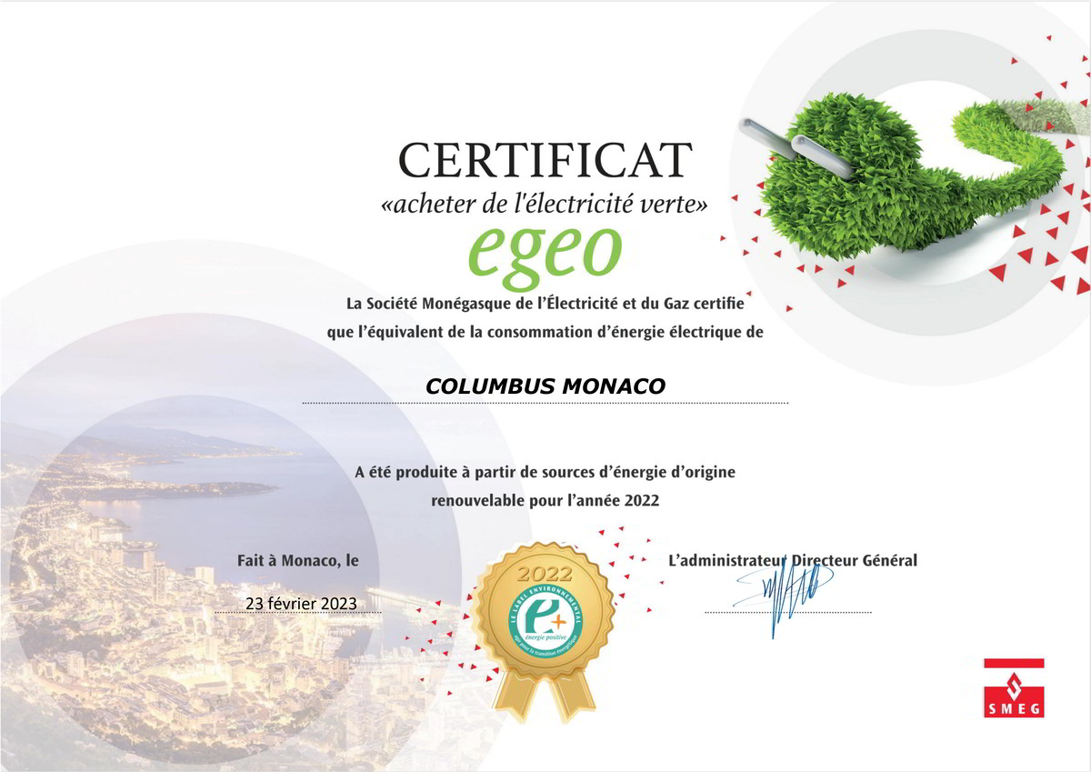 Columbus-Monte-Carlo-certificat-electricité-verte